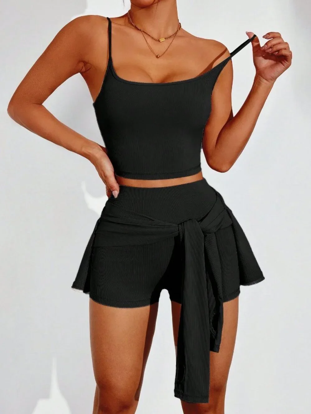 Black Yoga Women's U-Neck Tank Top, High Waist Shorts & Thumb Hole Jacket Set